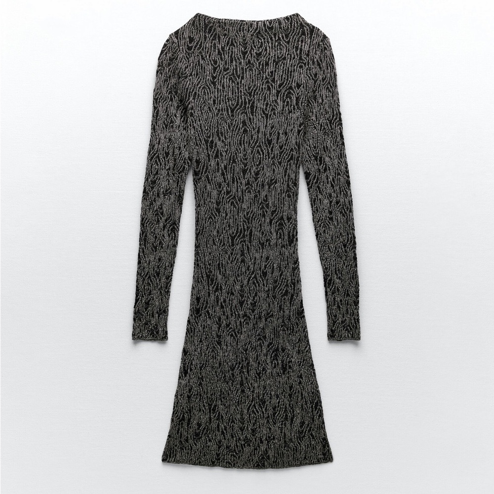 ZARA LONG SLEEVE KNIT DRESS WITH METALLIC THREAD - Picture 5 of 14
